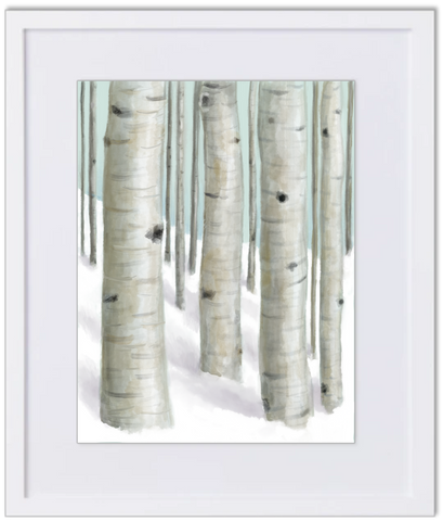 Birch Trees In Snow Watercolor 8x10