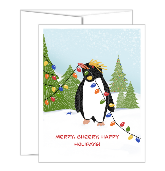 Macaroni Penguin Lighting A Tree