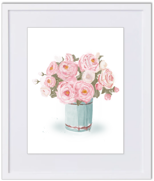 Peonies In Blue Bucket 8x10