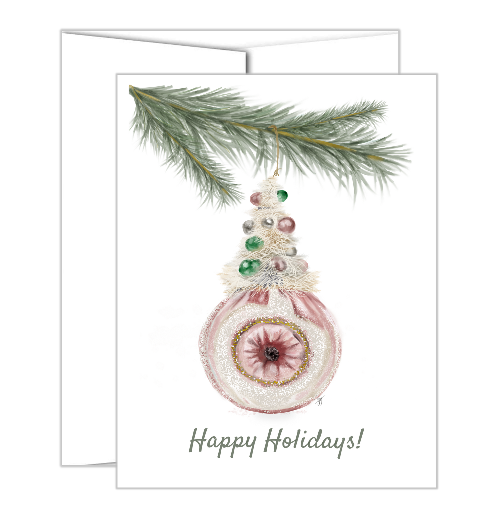 Vintage Ornament Card - Blush + Tree 1